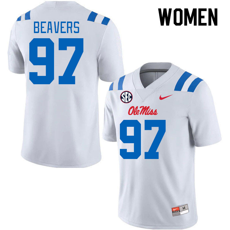 Women #97 Kamron Beavers Ole Miss Rebels 2024 New Uniforms College Football Jerseys Stitched-White